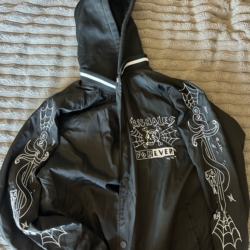 Black Graphic Windbreaker Jacket